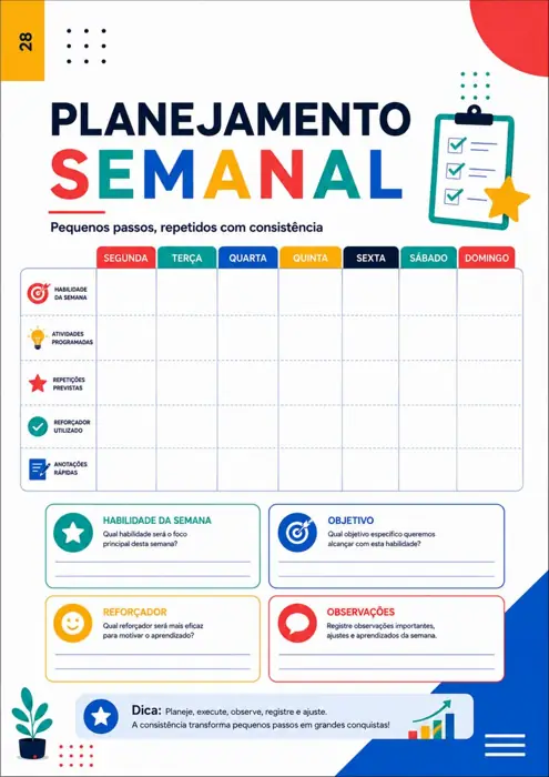 Página do material: Planejamento semanal